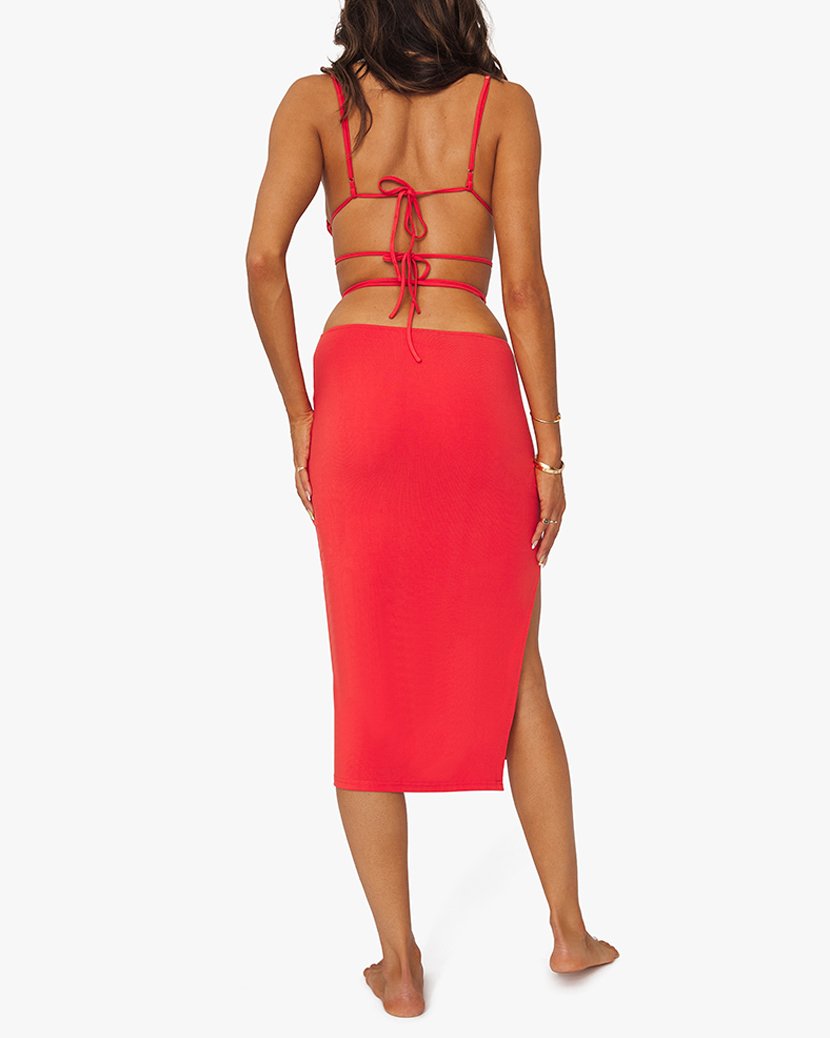Ruby Red Bandeau top & Cutout Midi Skirt